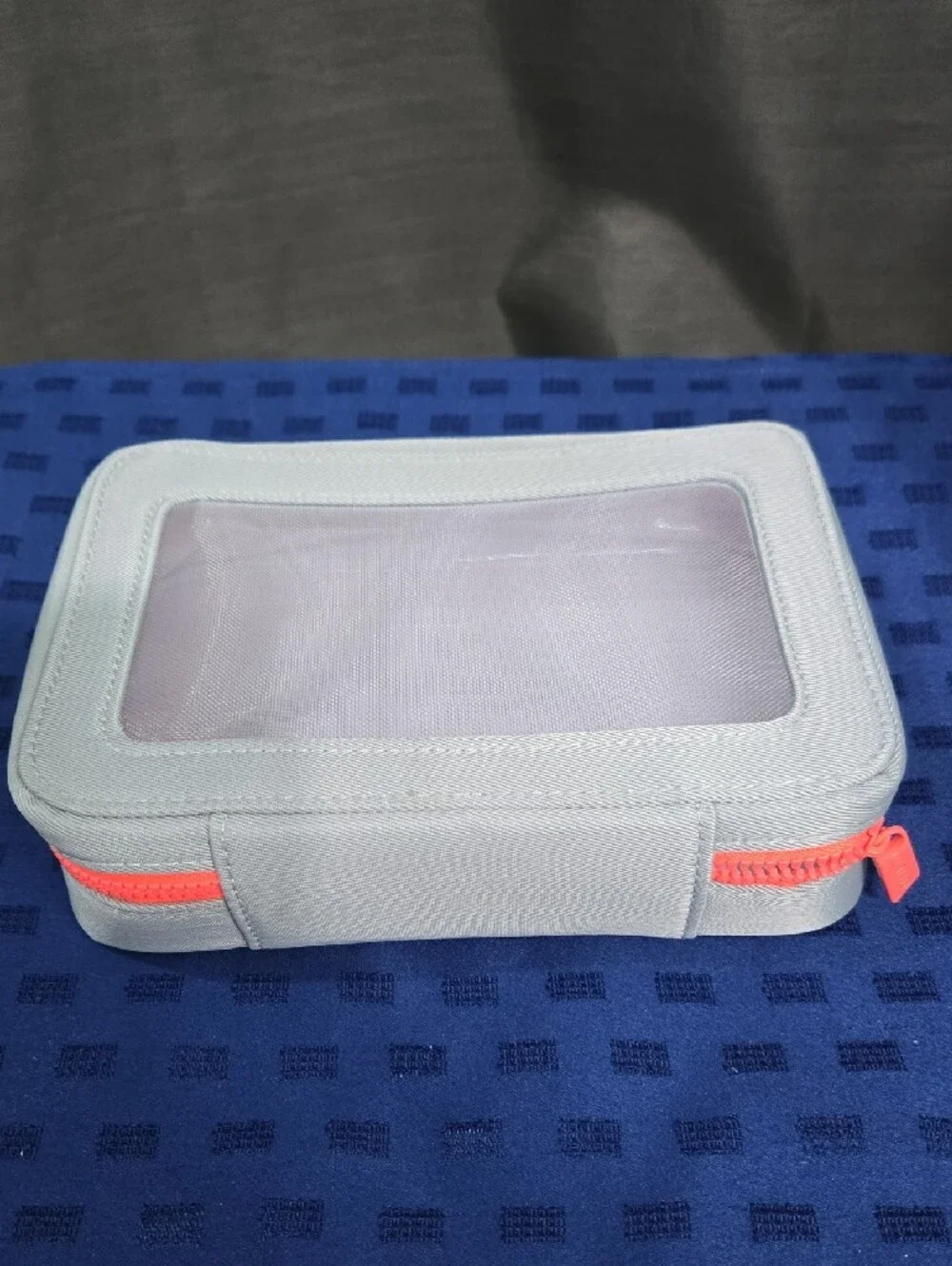 Women's Light Gray Cosmetic Pouch with Coral Zip